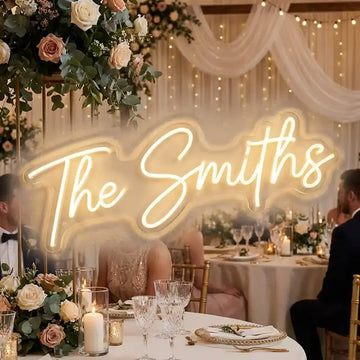 Custom Wedding Last Name LED Neon Sign with Clear Acrylic Backing for Wedding Backdrops, Reception Decor and Sweetheart Tables