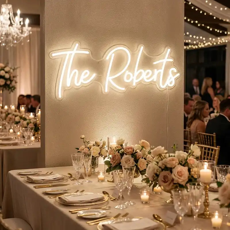Custom Wedding Last Name LED Neon Sign with Clear Acrylic Backing for Wedding Backdrops, Floral Walls and Reception Decor