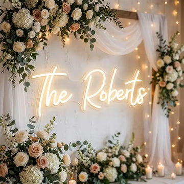 Custom Wedding Last Name LED Neon Sign with Clear Acrylic Backing for Wedding Backdrops, Floral Walls and Reception Decor