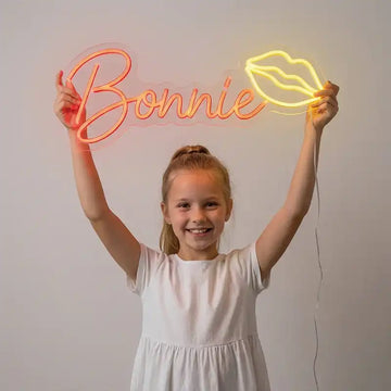 Custom Name Neon Sign “Bonnie” with Lips LED Neon Light, Personalized Acrylic Neon Name Sign, LED Wall Decor for Bedroom, Girls Room Gift, Wholesale Neon Sign Manufacturer