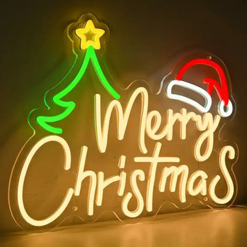 Custom Merry Christmas LED Neon Sign with Clear Acrylic Backing for Holiday Decor, Christmas Parties and Retail Displays
