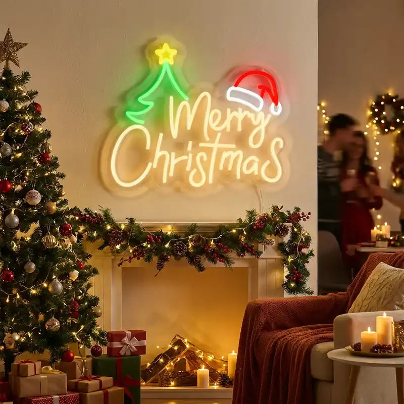 Custom Merry Christmas LED Neon Sign with Clear Acrylic Backing for Holiday Decor, Christmas Parties and Retail Displays