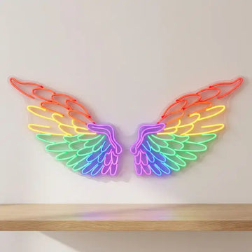 Custom Rainbow Angel Wings LED Neon Sign with Clear Acrylic Backing for Bedrooms, Kids Rooms, Photo Walls and Event Decor