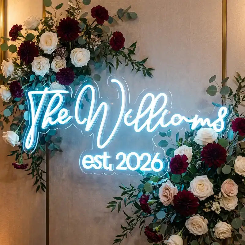 Custom Wedding Name LED Neon Sign with Clear Acrylic Backing for Wedding Backdrops, Reception Decor and Event Photo Walls
