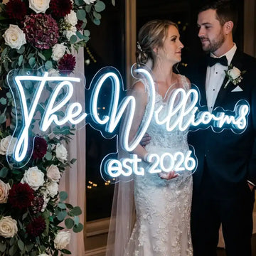 Custom Wedding Name LED Neon Sign with Clear Acrylic Backing for Wedding Backdrops, Reception Decor and Event Photo Walls