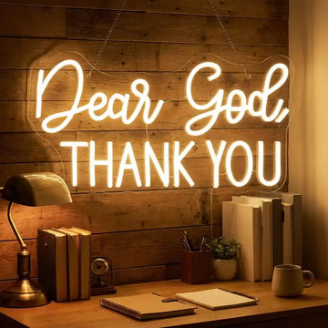 Custom LED Neon Sign Dear God Thank You Acrylic Backlit Religious Prayer Wall Decor for Home Church Gift and Faith Decoration