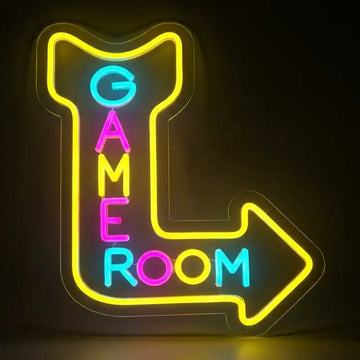 Wholesale Custom Game Room Arrow LED Neon Sign with Clear Acrylic Backing for Arcades, Gaming Cafes, Esports Rooms and Entertainment Spaces