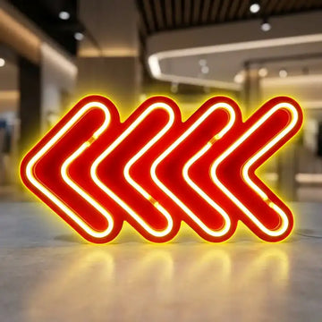 Custom Red Directional Arrow LED Neon Sign with Clear Acrylic Backing for Stores, Events, Bars and Commercial Wayfinding Decor