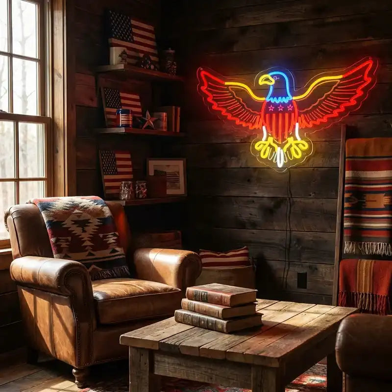 Custom American Eagle LED Neon Sign with Clear Acrylic Backing for Sports Bars, Game Rooms, Man Caves and Patriotic Wall Decor