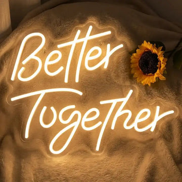 Custom Better Together LED Neon Sign with Clear Acrylic Backing for Weddings, Bedrooms, Couples Decor and Event Backdrops