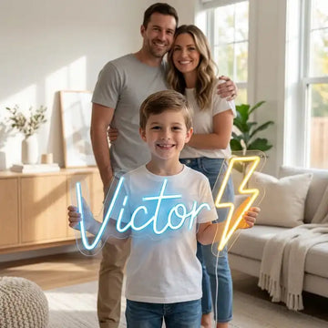 Wholesale Custom LED Neon Sign “Victor” with Lightning Bolt Acrylic Backlit Wall Decor for Game Room, Sports Room, Arcade, Esports and Bedroom