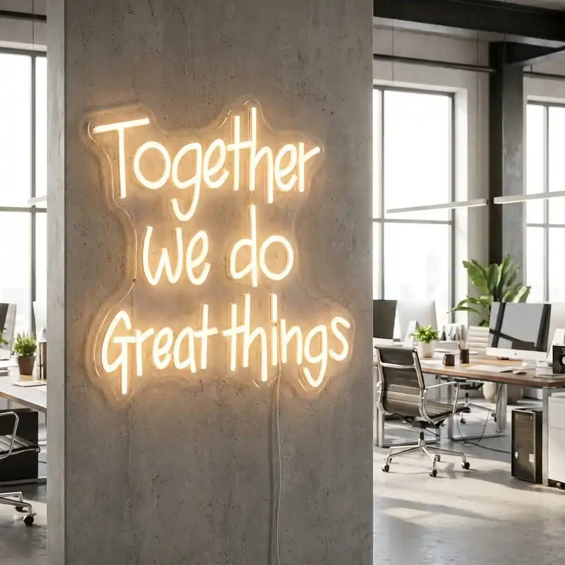 Custom Together We Do Great Things LED Neon Sign with Clear Acrylic Backing for Offices, Team Spaces, Studios and Motivational Wall Decor