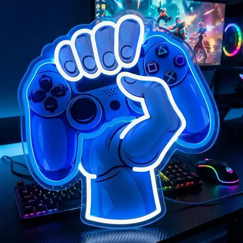 Wholesale Custom Gaming Controller Fist LED Neon Sign with Clear Acrylic Backing for Game Rooms, Esports Arenas, Arcades and Streaming Studios