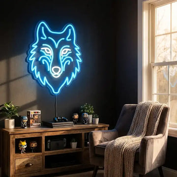 Custom Wolf Head LED Neon Sign with Clear Acrylic Backing for Game Rooms, Bedrooms, Man Caves and Wall Decor