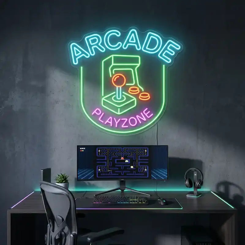 Wholesale Custom Arcade Playzone LED Neon Sign with Clear Acrylic Backing for Game Rooms, Arcades, Gaming Cafes and Entertainment Centers
