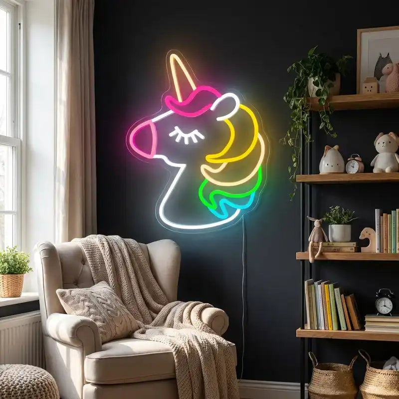 Custom Unicorn LED Neon Sign with Clear Acrylic Backing for Kids Rooms, Bedrooms, Nurseries and Party Decor