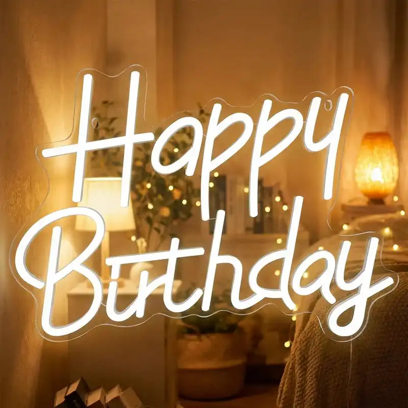 Custom Happy Birthday LED Neon Sign with Clear Acrylic Backing for Birthday Parties, Photo Backdrops and Event Decor