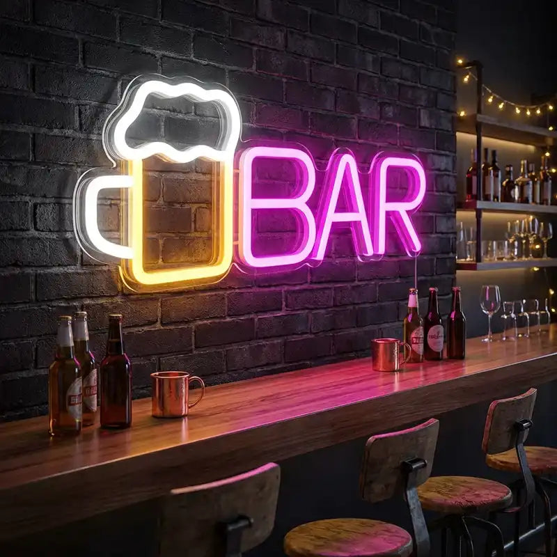 Custom Beer Mug Bar LED Neon Sign with Clear Acrylic Backing for Bars, Pubs, Sports Bars and Home Bars