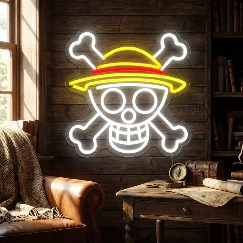 Custom Pirate Skull LED Neon Sign with Clear Acrylic Backing for Game Rooms, Bars, Man Caves and Party Decor