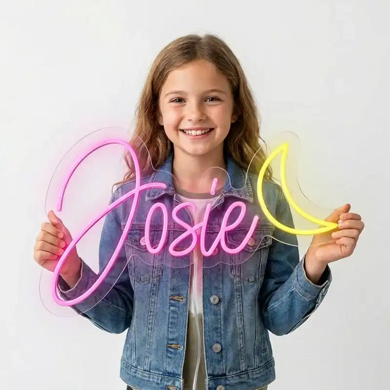 Wholesale Custom Name Moon LED Neon Sign with Clear Acrylic Backing for Kids Rooms, Girls Bedrooms, Nurseries, Gift Shops and Personalized Wall Decor