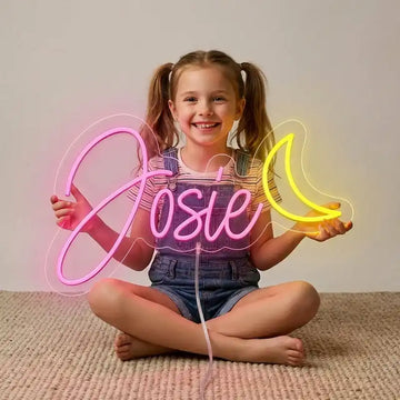 Wholesale Custom Name Moon LED Neon Sign with Clear Acrylic Backing for Kids Rooms, Girls Bedrooms, Nurseries, Gift Shops and Personalized Wall Decor