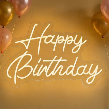 Custom Happy Birthday LED Neon Sign with Clear Acrylic Backing for Birthday Parties, Event Decor and Photo Backdrops