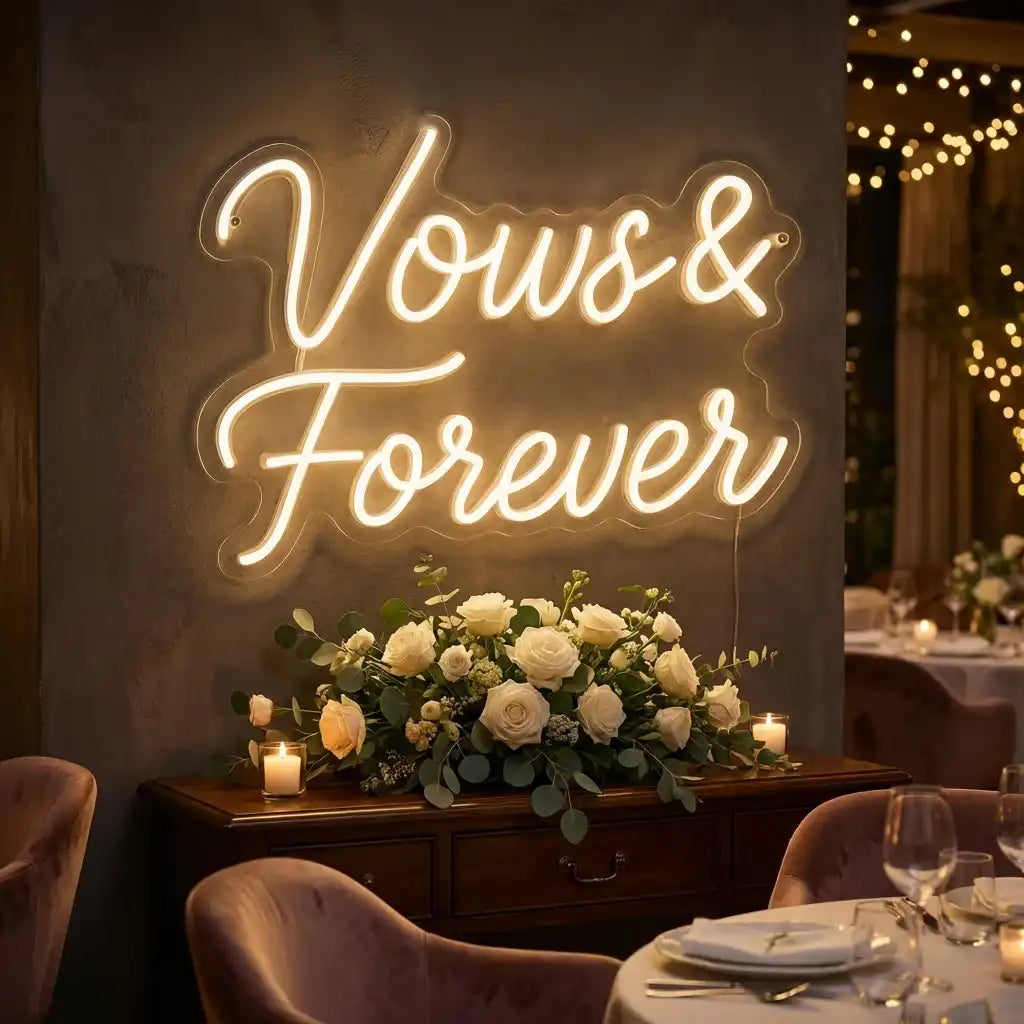 Custom Yours and Forever LED Neon Sign with Clear Acrylic Backing for Weddings, Bedrooms, Couples Decor and Event Backdrops